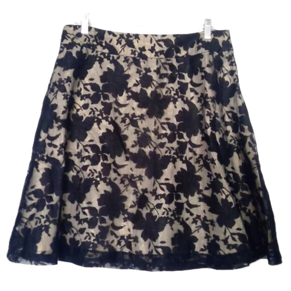 New Apt. 9 Petite Black Lace Over Nude A Line Skirt Dressy Nude Lining NWOT 12P